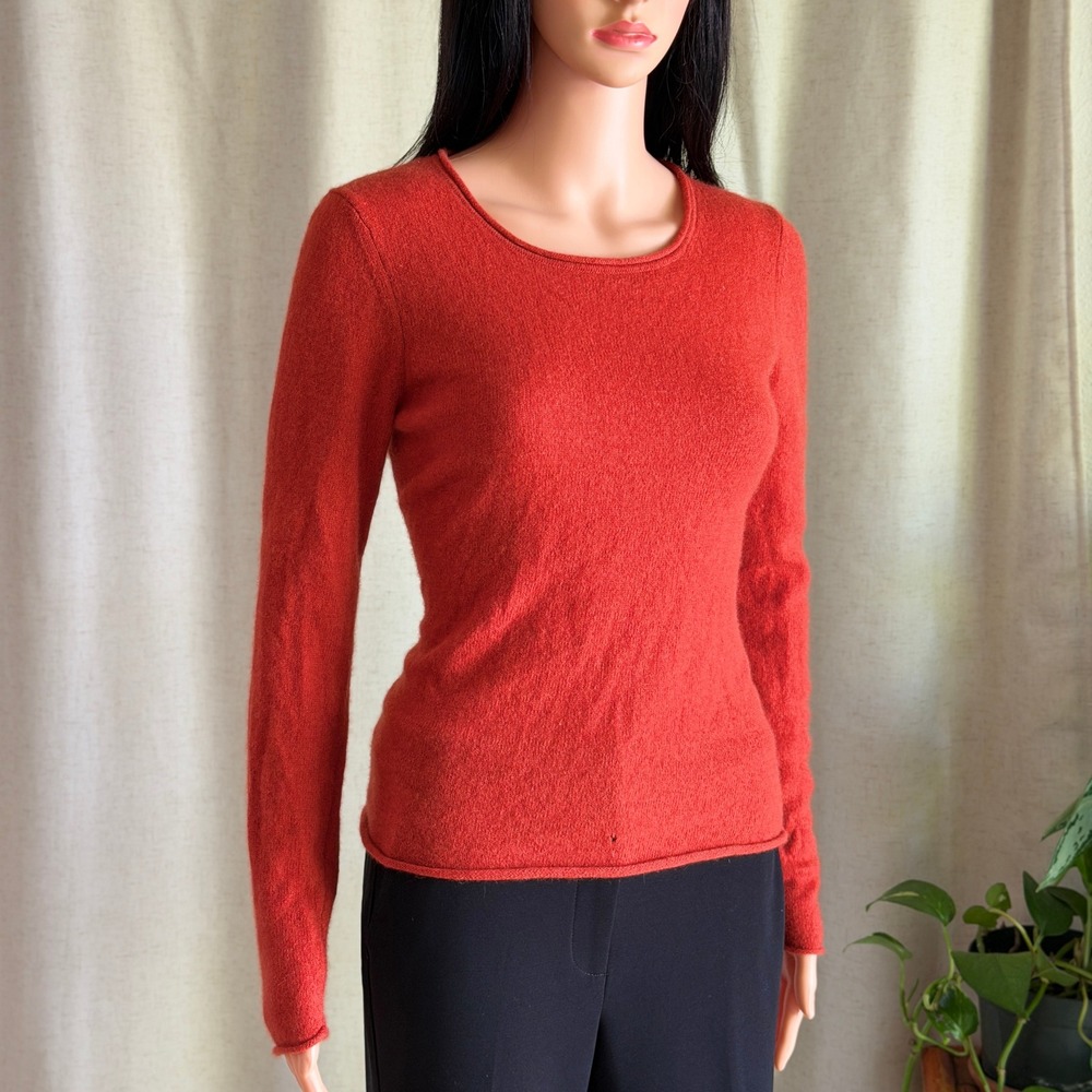 Vtg 90s TWEEDS Womens 100% 2-Ply Cashmere Scoop Neck Sweater Burnt Orange Rust M